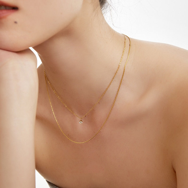 Hypoallergenic Layered Gold Crystal Necklace - Waterproof, Adjustable Stainless Steel, Elegant Gift