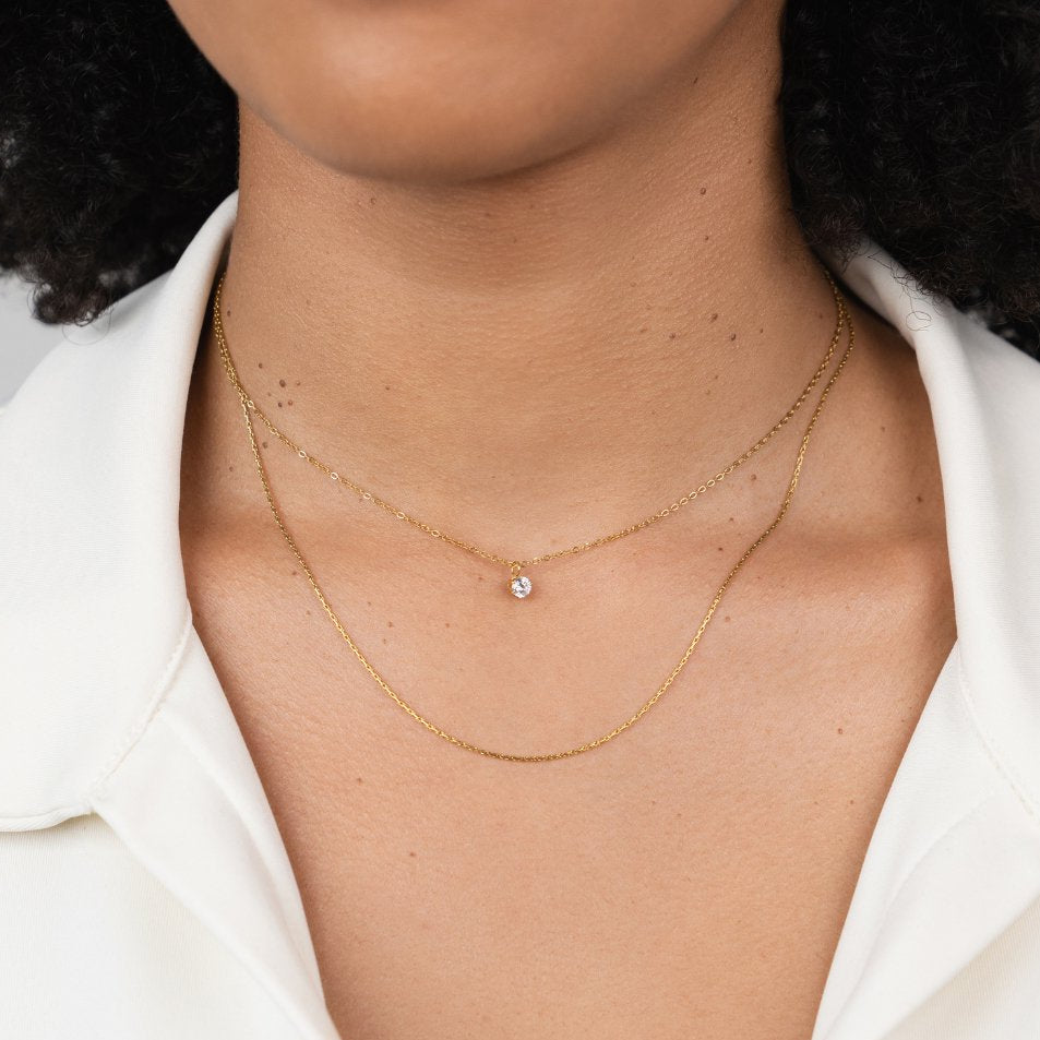 Hypoallergenic Layered Gold Crystal Necklace - Waterproof, Adjustable Stainless Steel, Elegant Gift