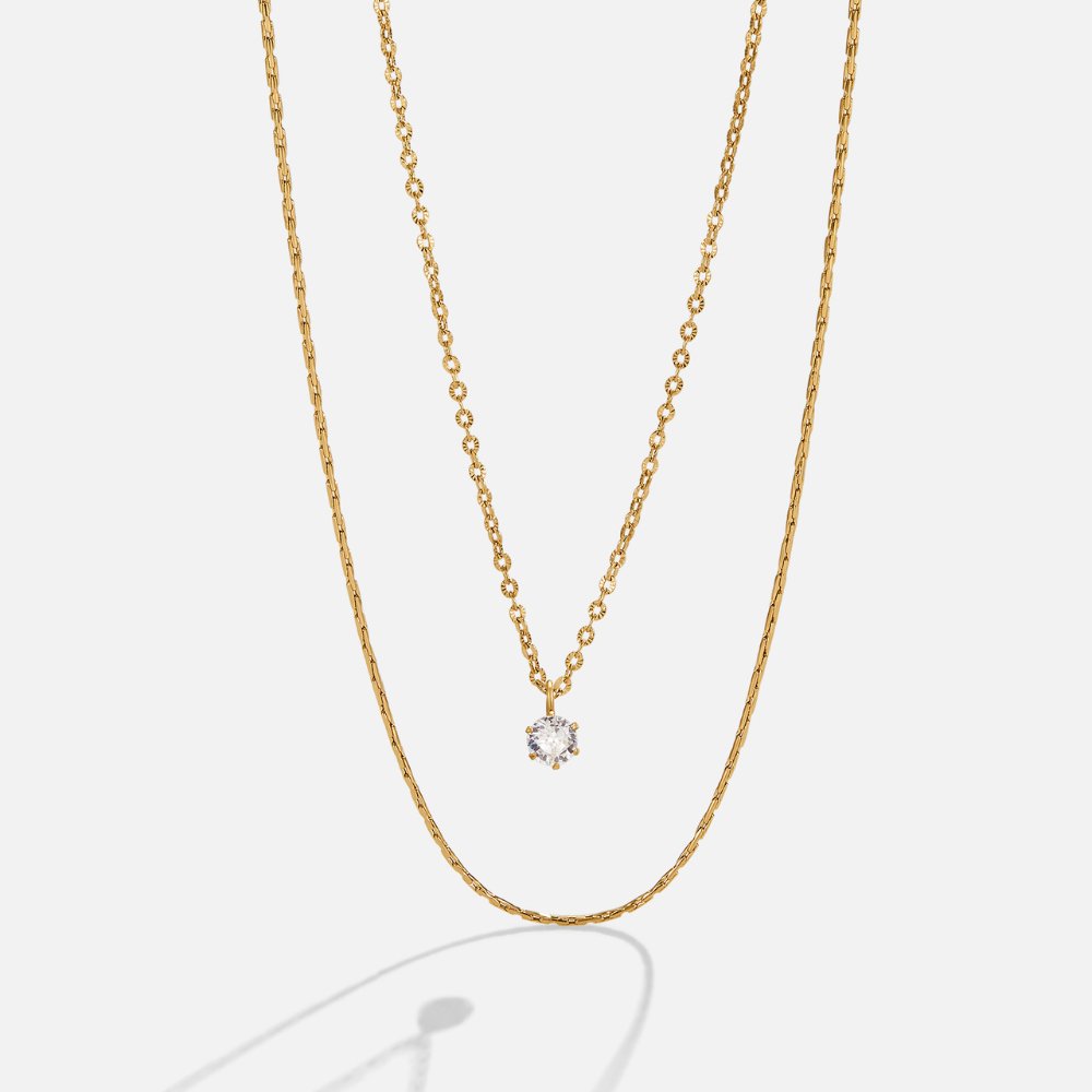 Hypoallergenic Layered Gold Crystal Necklace - Waterproof, Adjustable Stainless Steel, Elegant Gift