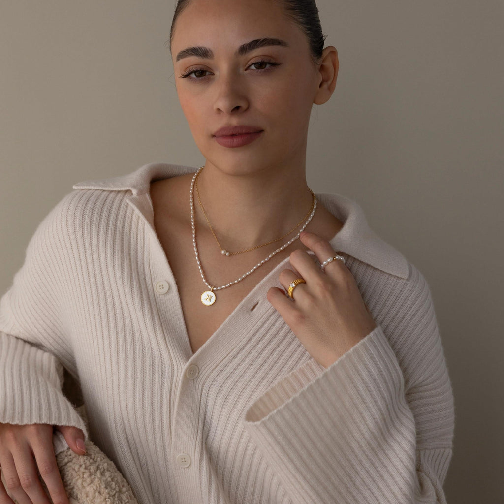 Hypoallergenic Twin Pearl Necklace in 925 Sterling Silver - Waterproof & Gift-Ready