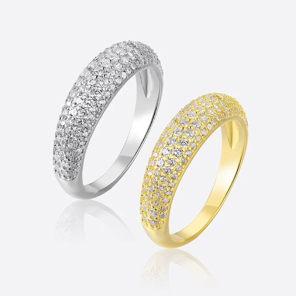 Hypoallergenic Women's Waterproof Pavé CZ Ring in 18K Gold & Sterling Silver - Gift Ready Silver