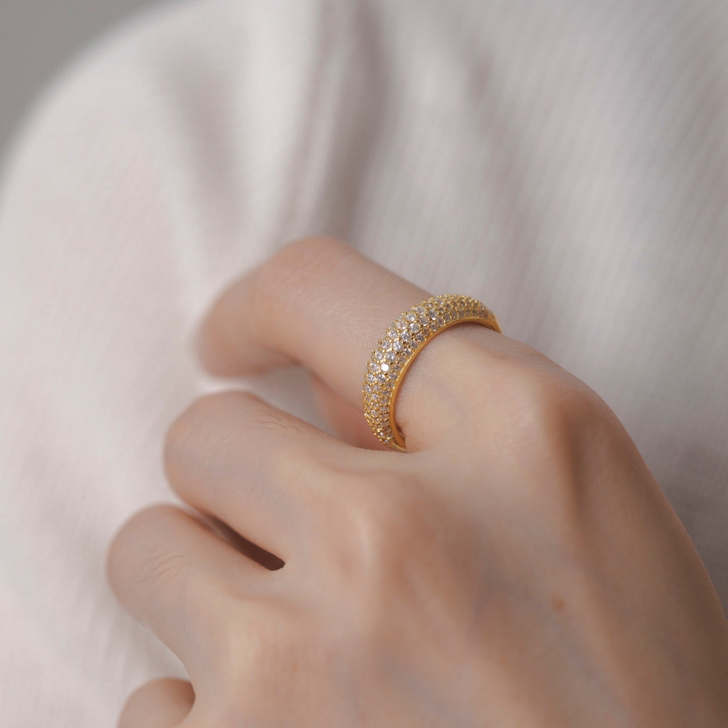 Hypoallergenic Women's Waterproof Pavé CZ Ring in 18K Gold & Sterling Silver - Gift Ready