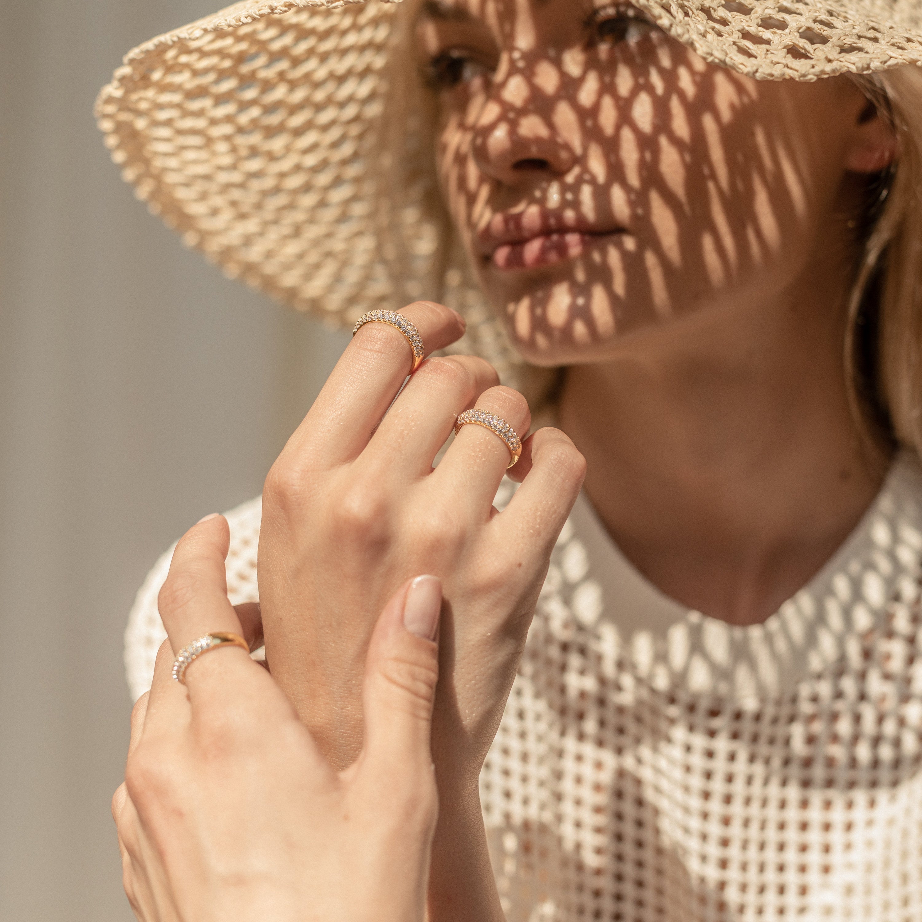 Hypoallergenic Women's Waterproof Pavé CZ Ring in 18K Gold & Sterling Silver - Gift Ready