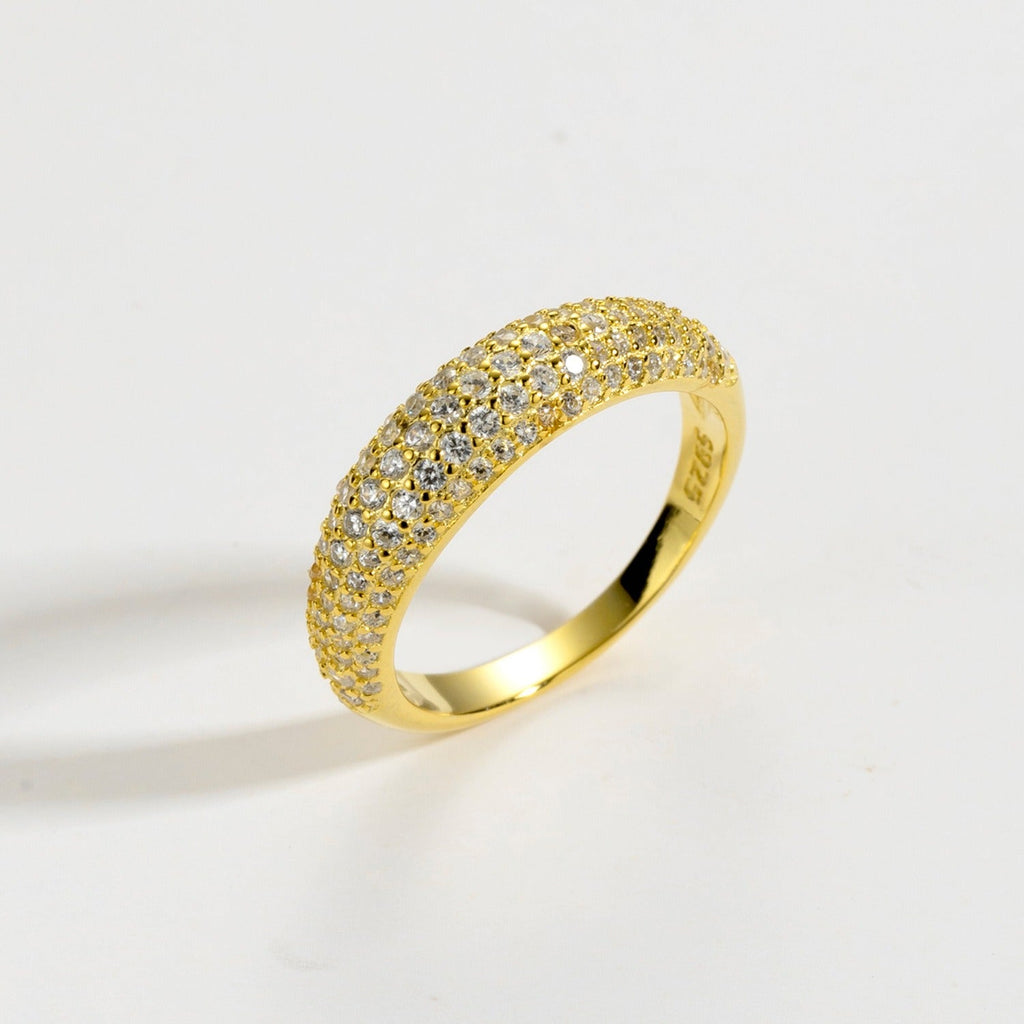 Hypoallergenic Women's Waterproof Pavé CZ Ring in 18K Gold & Sterling Silver - Gift Ready Gold
