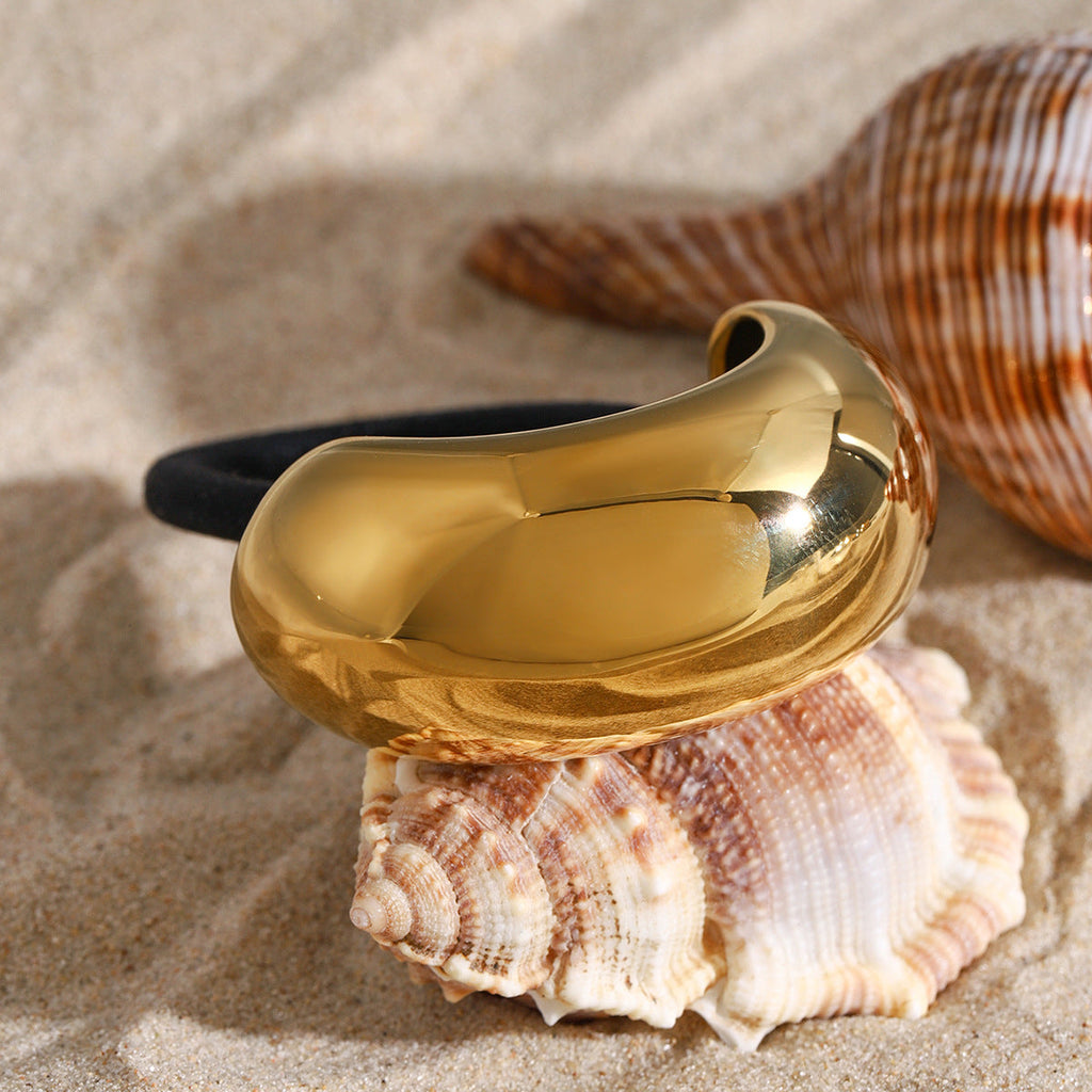 Jumbo Arch Pony Cuff - 18k Gold Stainless Steel Hair Accessory, Hypoallergenic & Chic