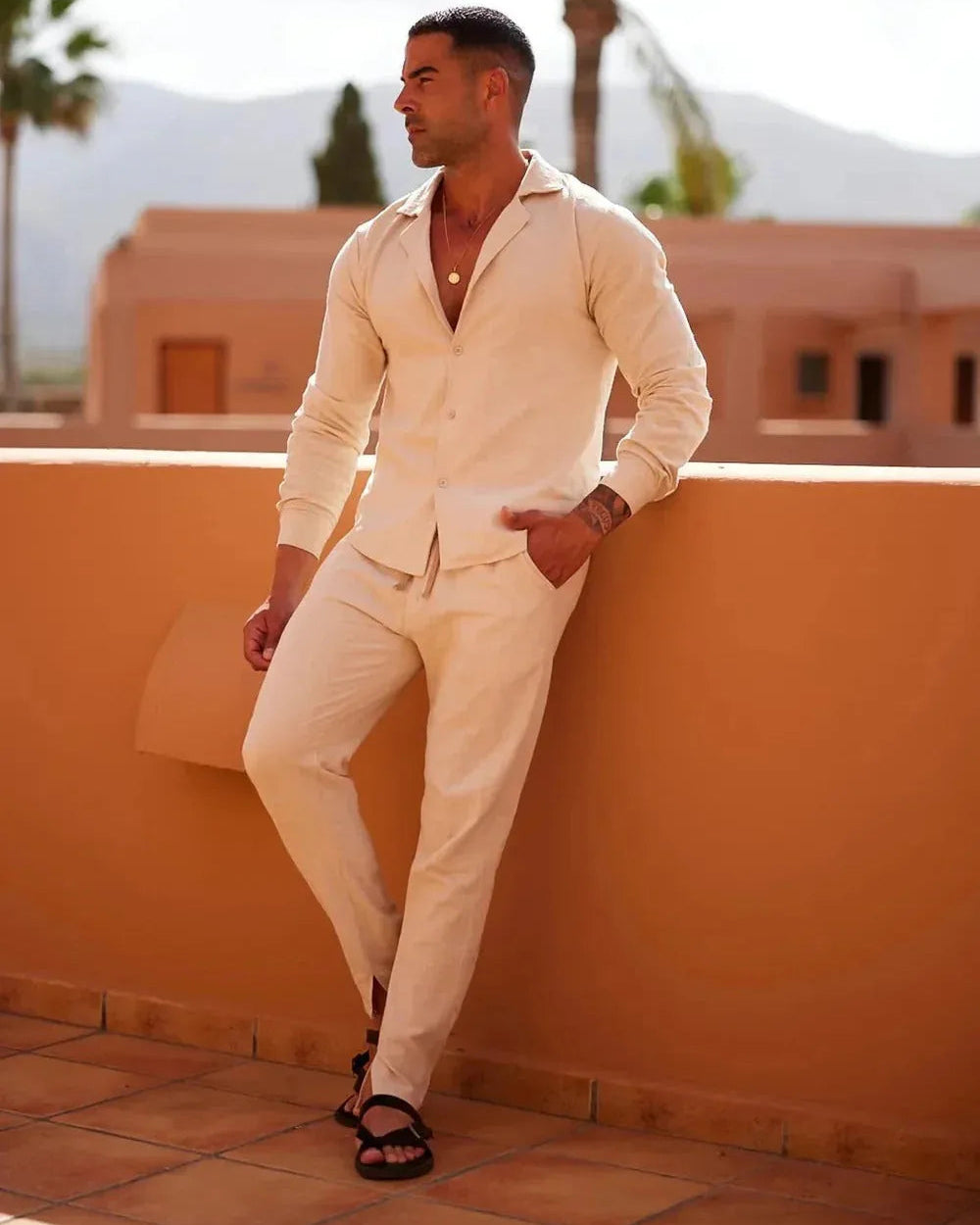 Linen Shirt and Trouser Set for Men - Tailored Fit, Perfect for Summer Outings and Dinner Dates