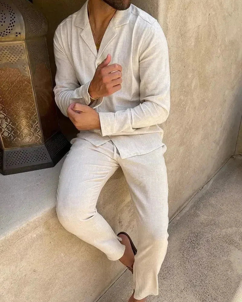 Linen Shirt and Trouser Set for Men - Tailored Fit, Perfect for Summer Outings and Dinner Dates