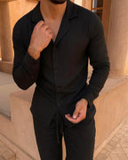 Linen Shirt and Trouser Set for Men - Tailored Fit, Perfect for Summer Outings and Dinner Dates Black