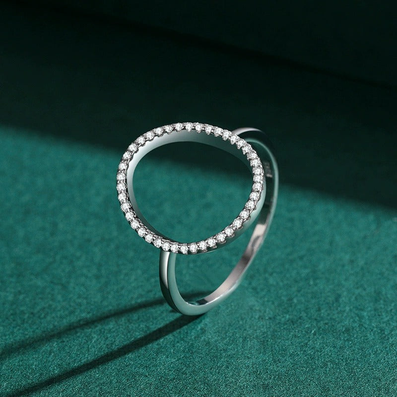 Luna Circle Silver Ring with Crystals - Hypoallergenic, Minimalist Elegance, Ready-to-Gift