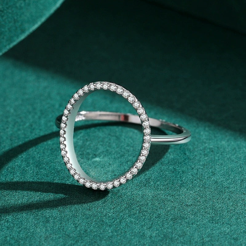 Luna Circle Silver Ring with Crystals - Hypoallergenic, Minimalist Elegance, Ready-to-Gift