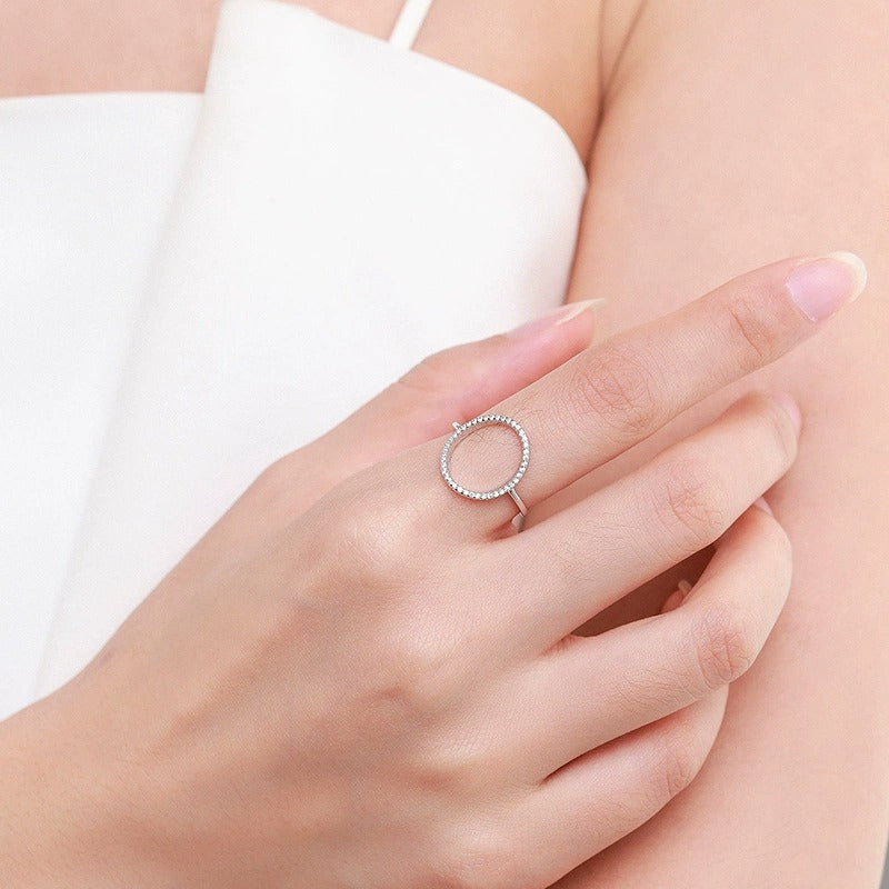 Luna Circle Silver Ring with Crystals - Hypoallergenic, Minimalist Elegance, Ready-to-Gift