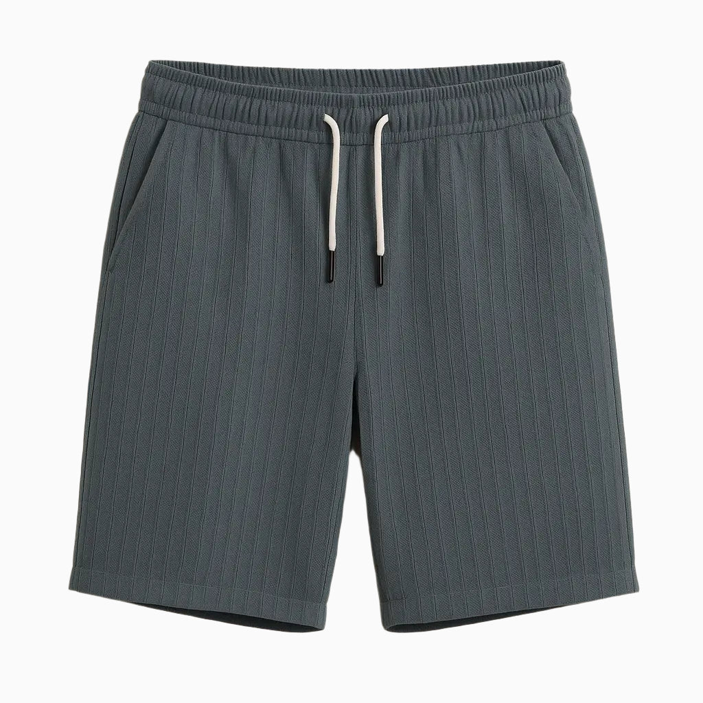 Men's Relaxed Fit Cotton Linen Blend Shorts with Drawstring Waist & Pockets Grey