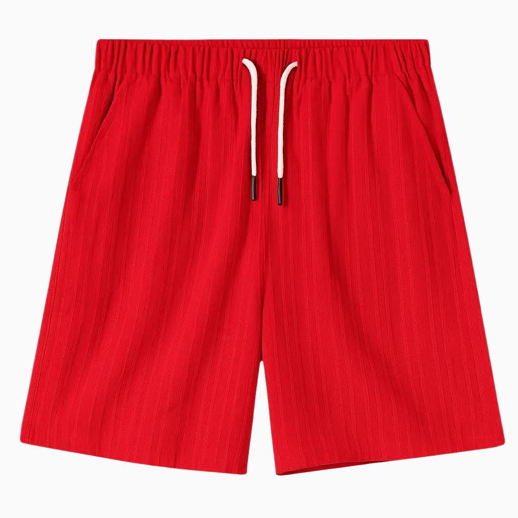 Men's Relaxed Fit Cotton Linen Blend Shorts with Drawstring Waist & Pockets Red