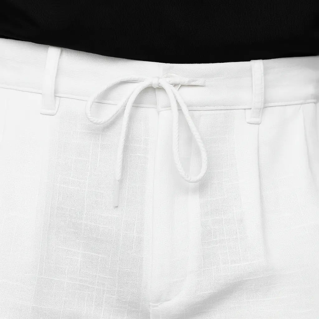Men's Relaxed Fit Linen Trousers with Drawstring Waist & Pleated Front