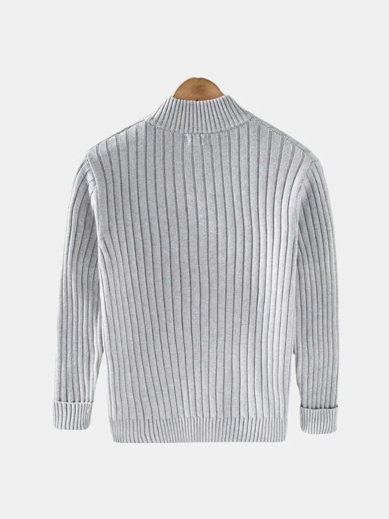 Men's Ribbed Zip Knit Jacket – Lightweight Smart-Casual Cardigan Style Layer