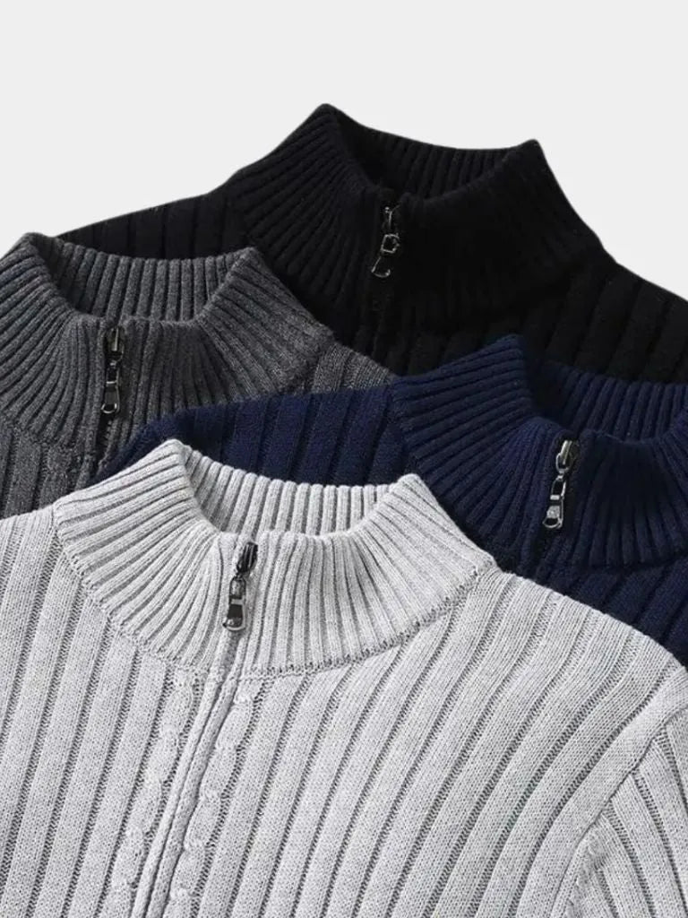 Men's Ribbed Zip Knit Jacket – Lightweight Smart-Casual Cardigan Style Layer