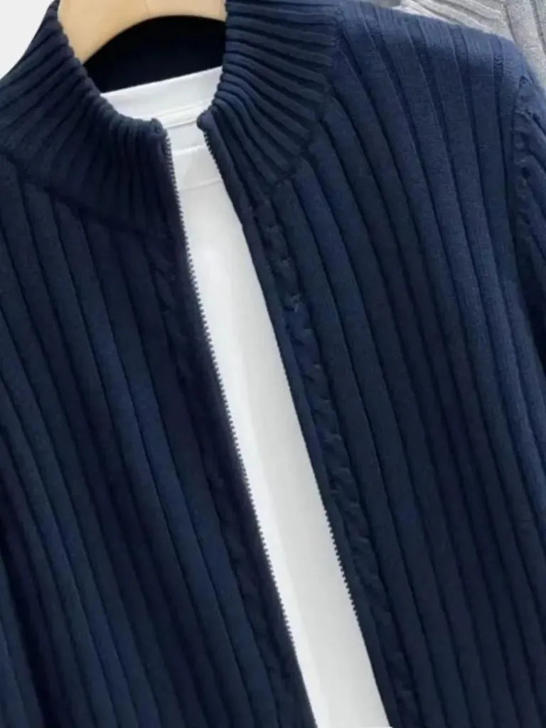 Men's Ribbed Zip Knit Jacket – Lightweight Smart-Casual Cardigan Style Layer