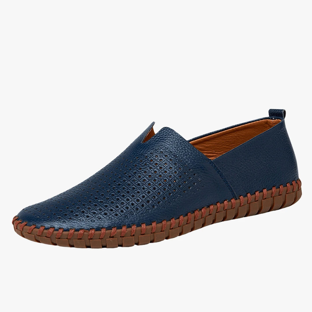 Men's Casual Leather Loafers - Stylish, Comfortable Footwear Blue with holes