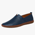Men's Casual Leather Loafers - Stylish, Comfortable Footwear Blue with holes