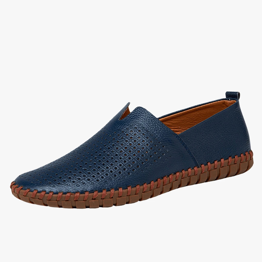 Men's Casual Leather Loafers - Stylish, Comfortable Footwear Blue with holes