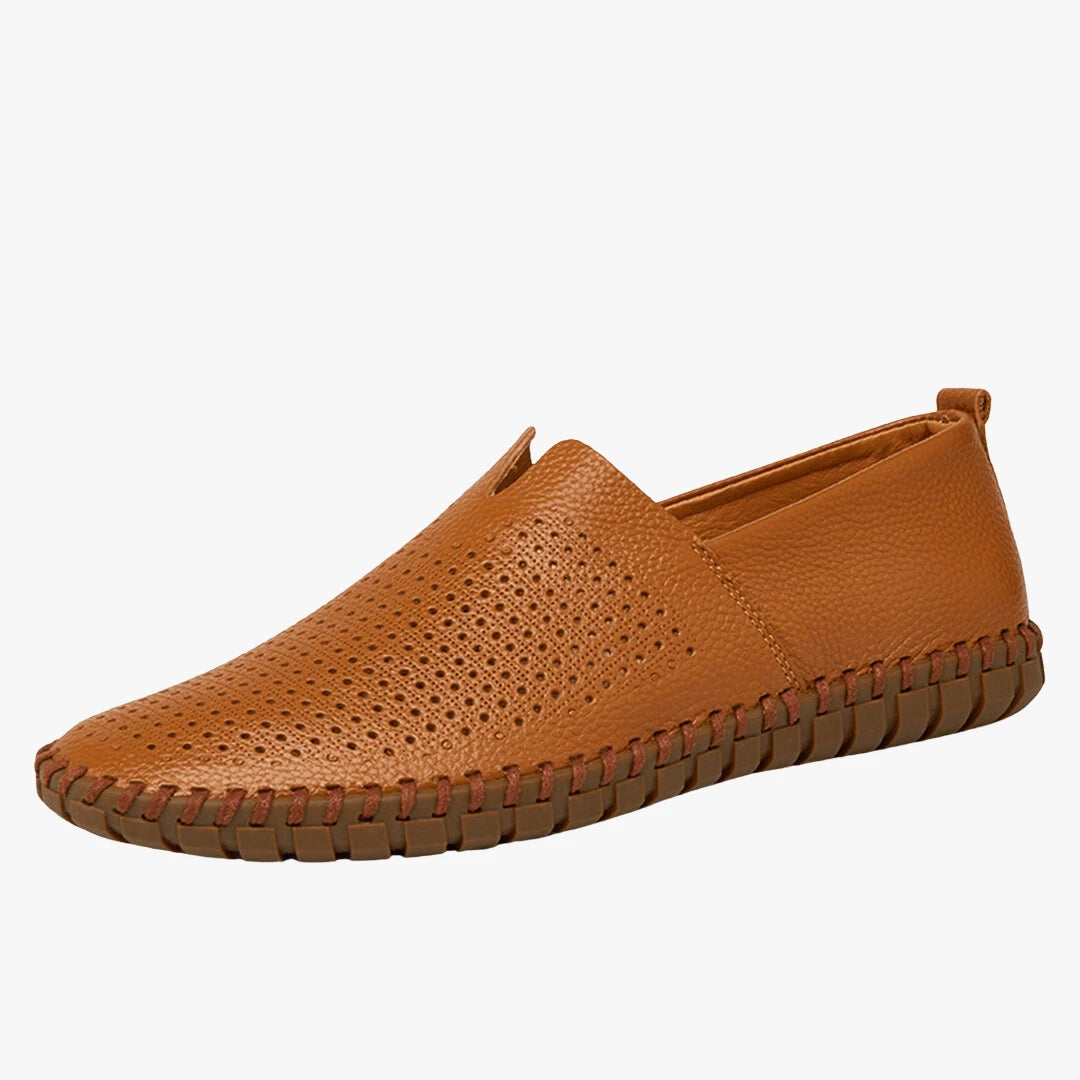 Men's Casual Leather Loafers - Stylish, Comfortable Footwear Brown with holes