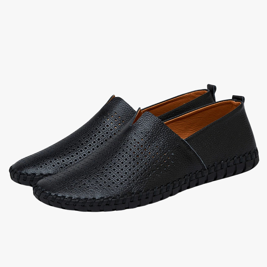 Men's Casual Leather Loafers - Stylish, Comfortable Footwear Black with holes