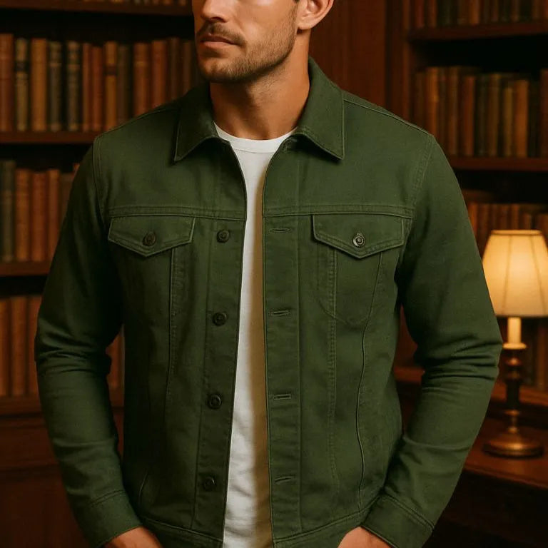 Men's Casual Trucker Jacket - Lightweight cotton jacket for summer
