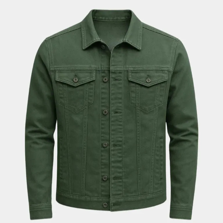 Men's Casual Trucker Jacket - Lightweight cotton jacket for summer Dark Green