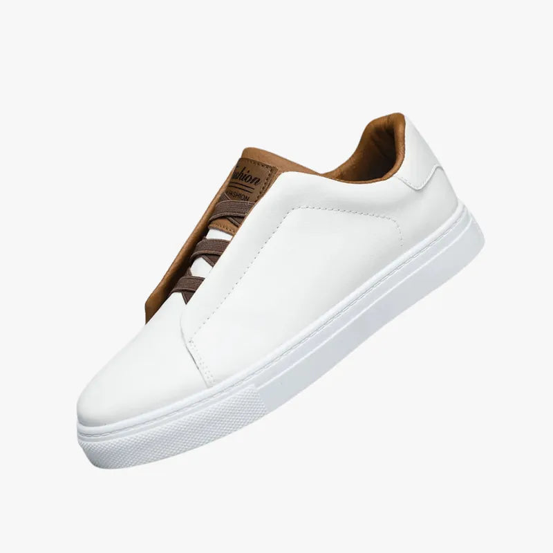 Men's Classic Leather Trainers - Smart Casual Sneakers with White Outsole White