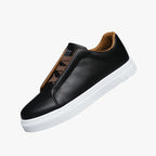Men's Classic Leather Trainers - Smart Casual Sneakers with White Outsole Black