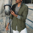 Men's Cotton Linen Blend Long Sleeve Shirt - Relaxed Fit Casual Wear