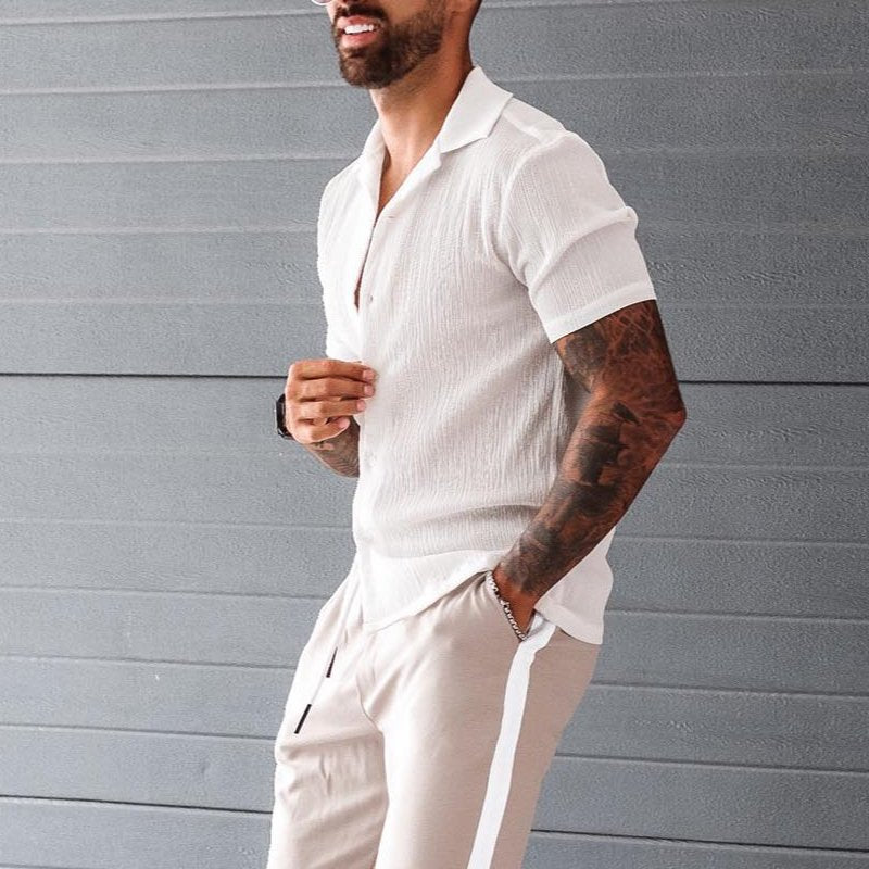 Men's Cotton Linen Blend Short Sleeve Shirt - Loose Fit Casual Wear | White