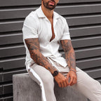 Men's Cotton Linen Blend Short Sleeve Shirt - Loose Fit Casual Wear | White