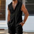 Men's Cotton Linen Relaxed Fit Shirt & Shorts 2 Piece Set - Casual Wear for Summer