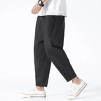 Men’s Cropped Linen Trousers – Lightweight Tapered Fit for Effortless for SummerSummer Style Black
