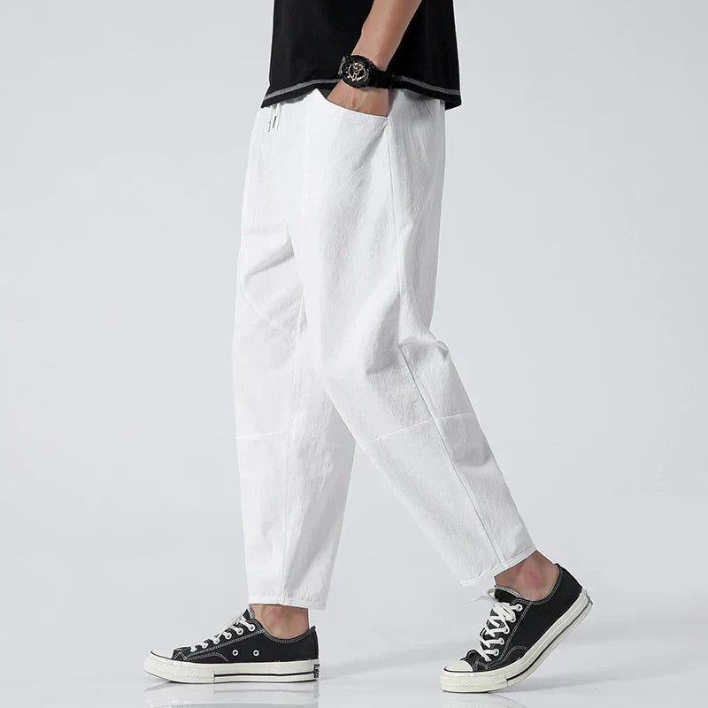 Men’s Cropped Linen Trousers – Lightweight Tapered Fit for Effortless for SummerSummer Style White
