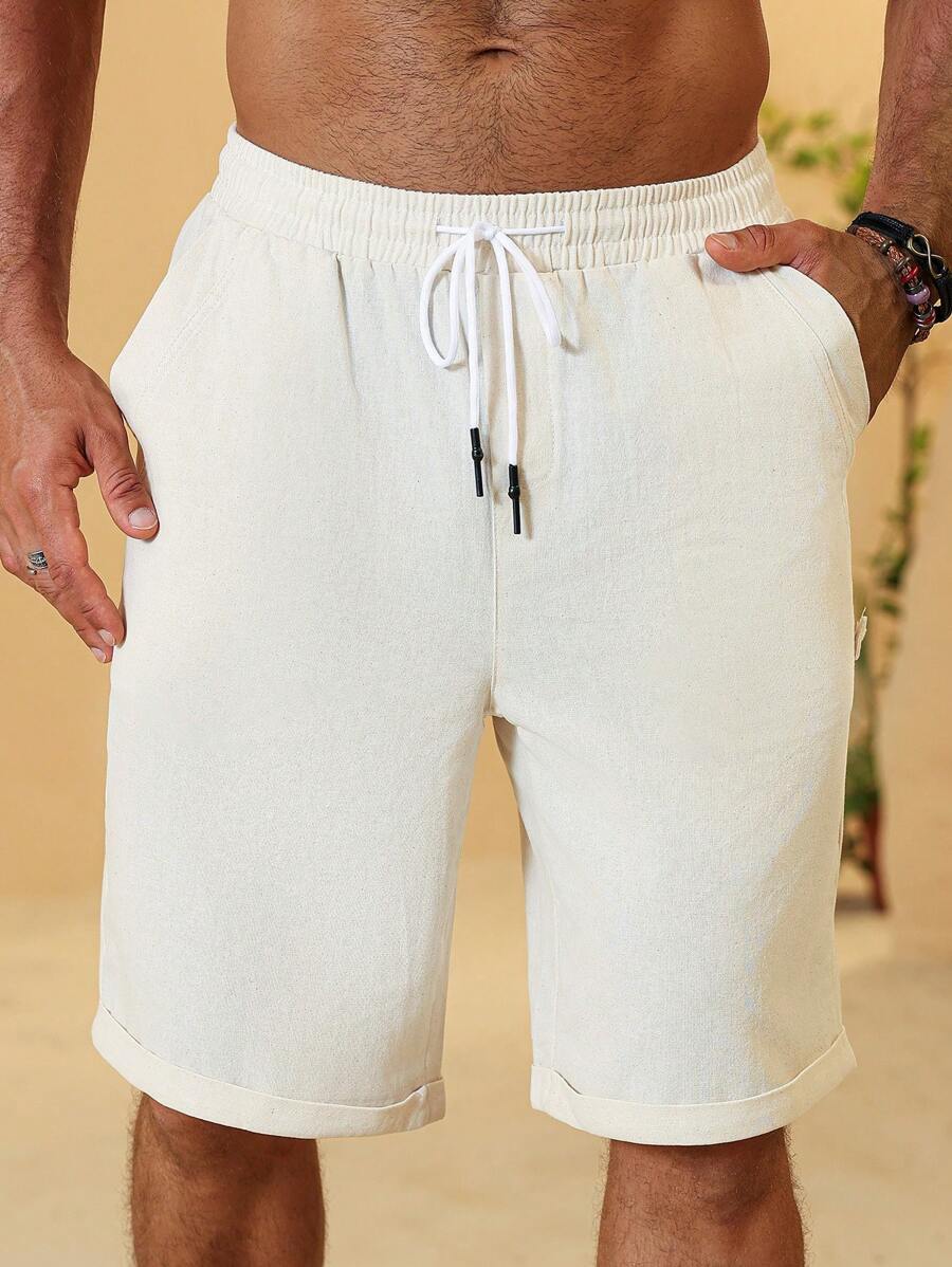 Men's Drawstring Cotton Slant Pocket Shorts – Lightweight & Casual Summer Fit | Beige