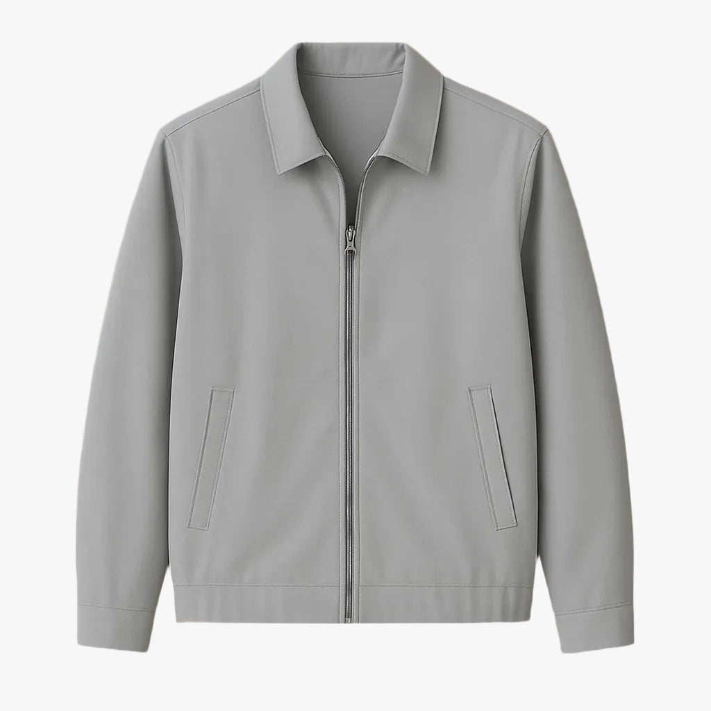 Men's Harrington Jacket - Lightweight Zip-Up Bomber, Minimalist Old Money Style, Smart Casual Outerwear Grey