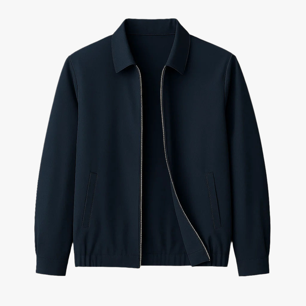 Men's Harrington Jacket - Lightweight Zip-Up Bomber, Minimalist Old Money Style, Smart Casual Outerwear Navy