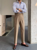 Men’s High-Waisted Gurkha Trousers – Classic Tailored Pleated Pants for Timeless Sophistication Khaki