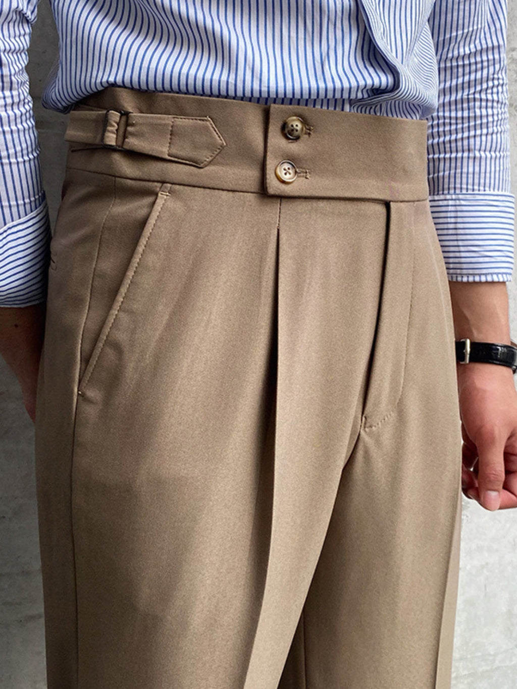 Men’s High-Waisted Gurkha Trousers – Classic Tailored Pleated Pants for Timeless Sophistication