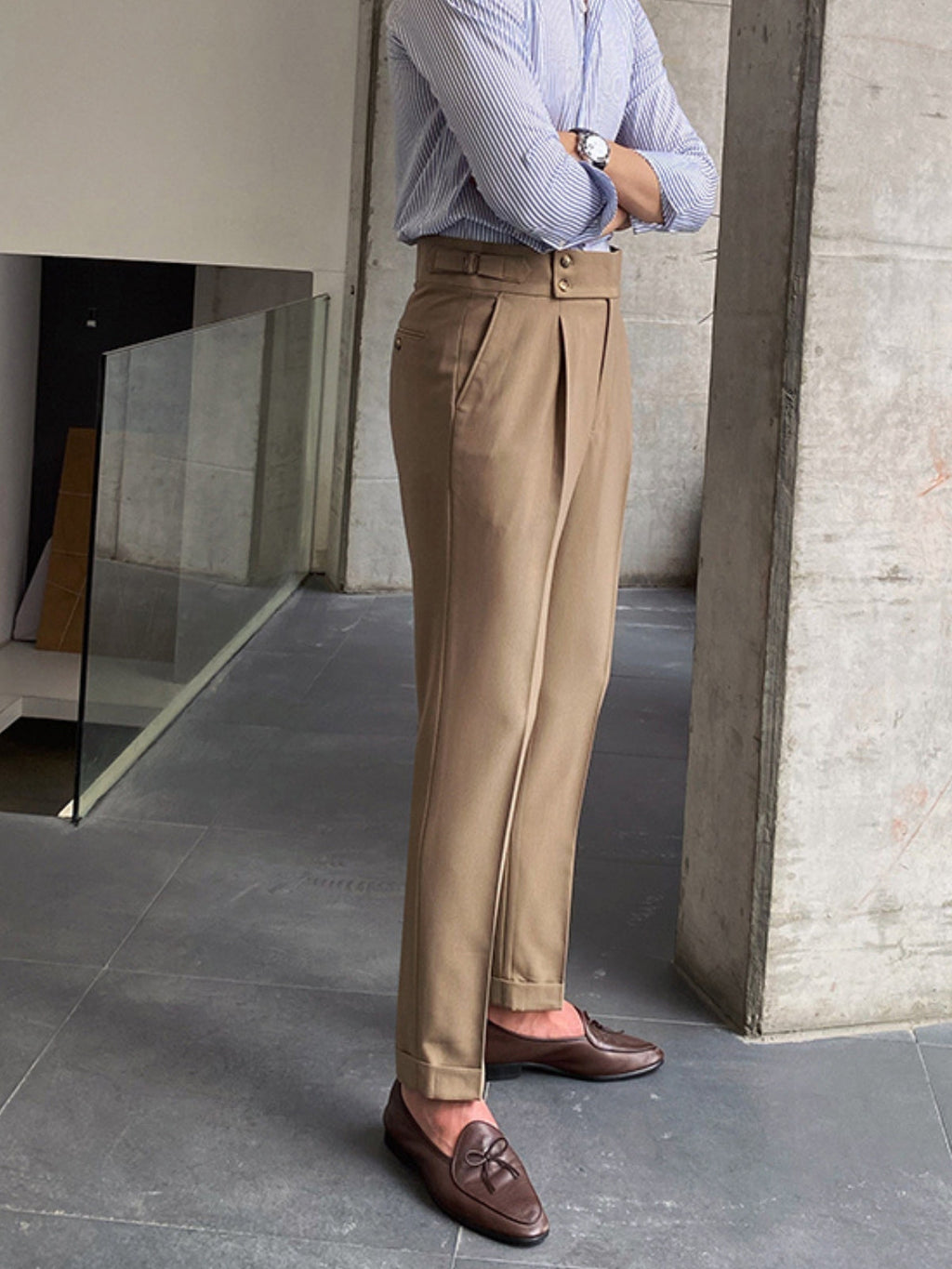Men’s High-Waisted Gurkha Trousers – Classic Tailored Pleated Pants for Timeless Sophistication