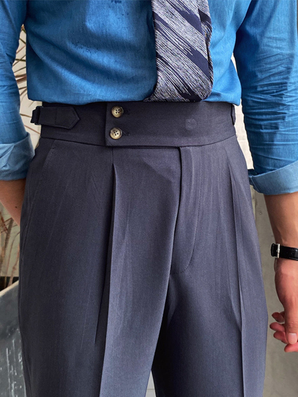 Men’s High-Waisted Gurkha Trousers – Classic Tailored Pleated Pants for Timeless Sophistication
