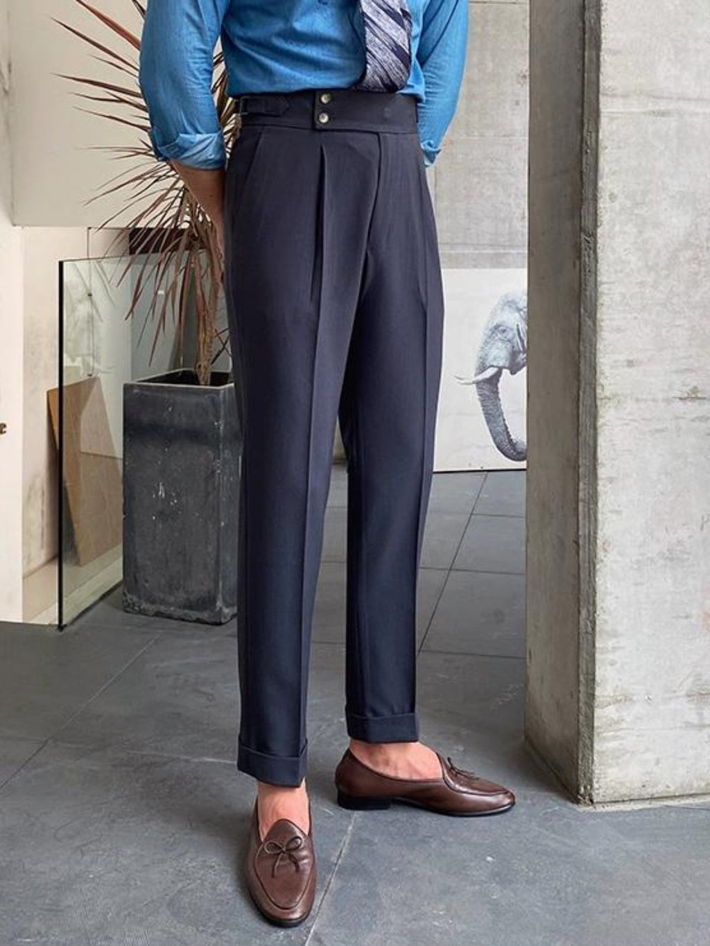Men’s High-Waisted Gurkha Trousers – Classic Tailored Pleated Pants for Timeless Sophistication