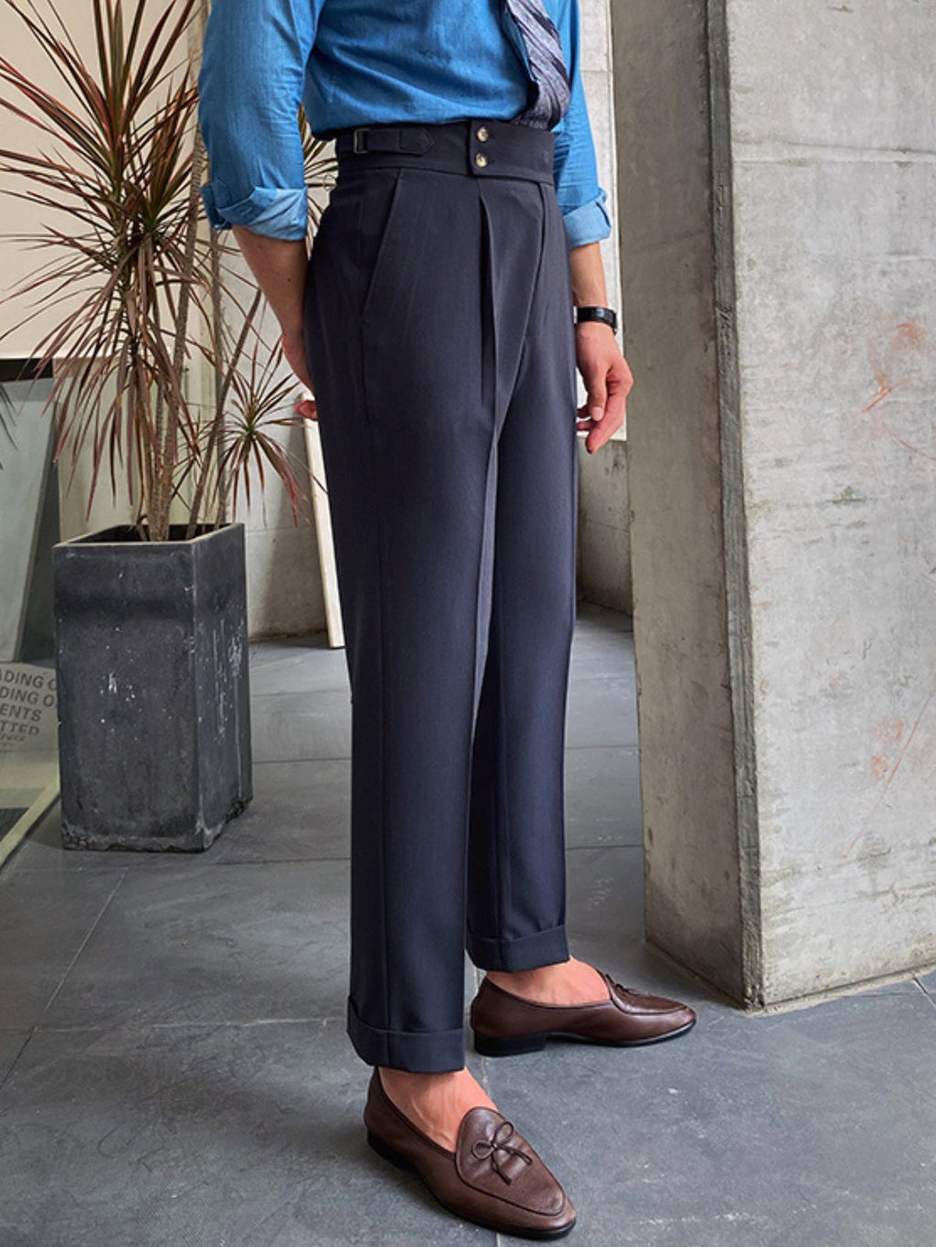 Men’s High-Waisted Gurkha Trousers – Classic Tailored Pleated Pants for Timeless Sophistication