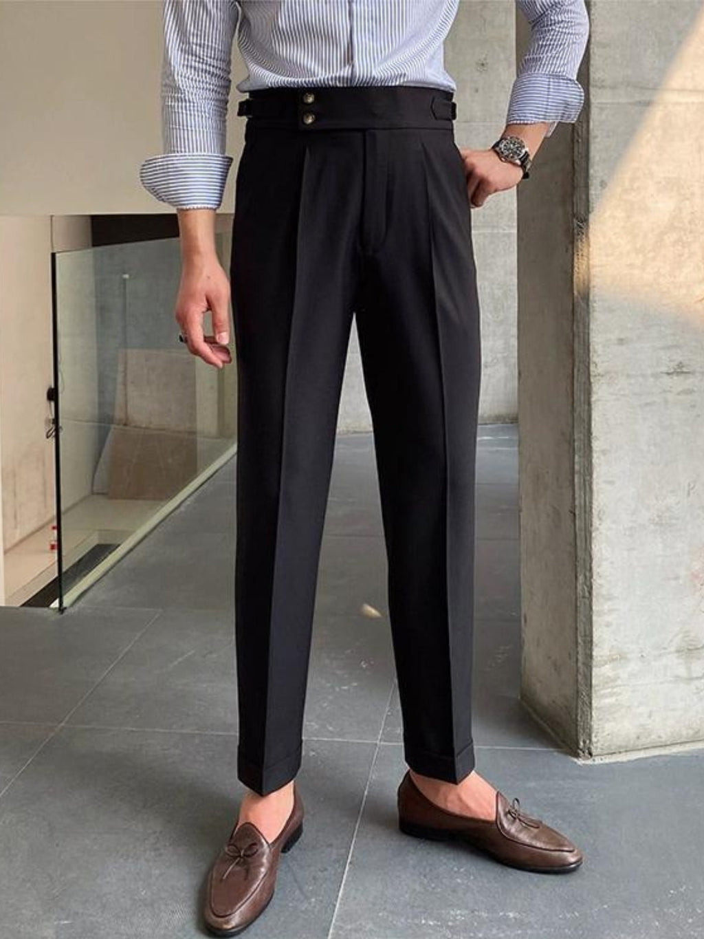 Men’s High-Waisted Gurkha Trousers – Classic Tailored Pleated Pants for Timeless Sophistication