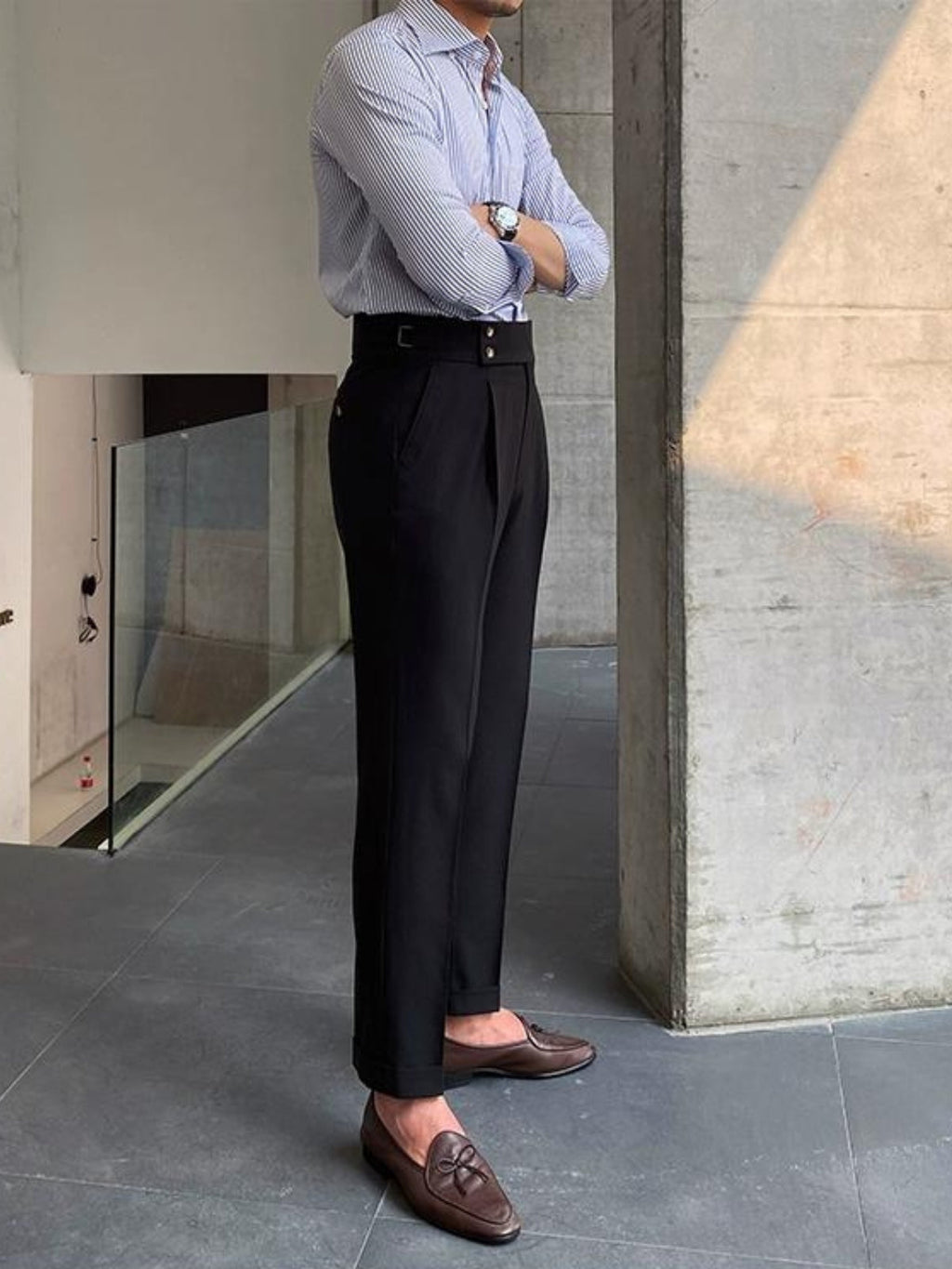 Men’s High-Waisted Gurkha Trousers – Classic Tailored Pleated Pants for Timeless Sophistication