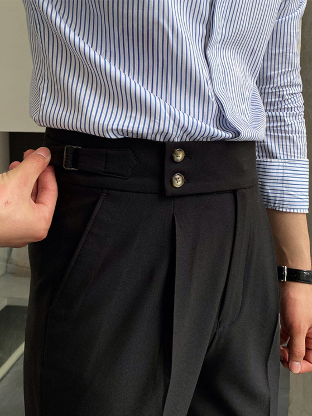 Men’s High-Waisted Gurkha Trousers – Classic Tailored Pleated Pants for Timeless Sophistication