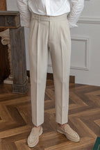 Men’s High-Waisted Pleated Trousers – Tailored Fit for Smart Casual and Formal Wear Beige