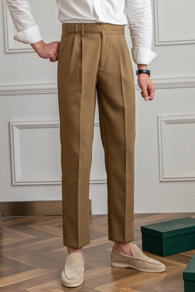 Men’s High-Waisted Pleated Trousers – Tailored Fit for Smart Casual and Formal Wear Brown